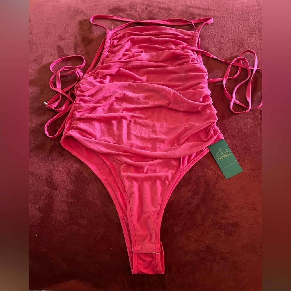 Womens Openback Pink Bodysuit Large